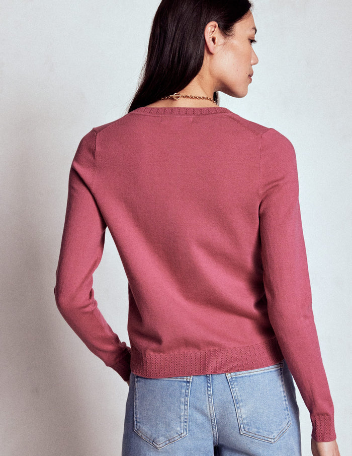 Emilia Cotton Crew Cardigan Pink Heather
