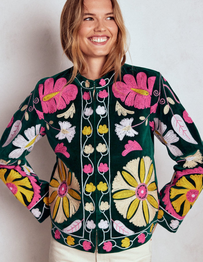 Embroidered Souvenir Jacket Emerald Night Embroidery