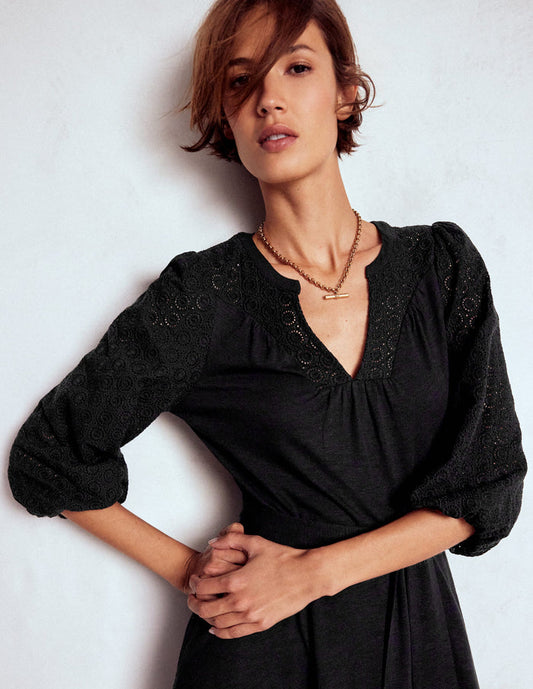 Eden Broderie Jersey Dress Black