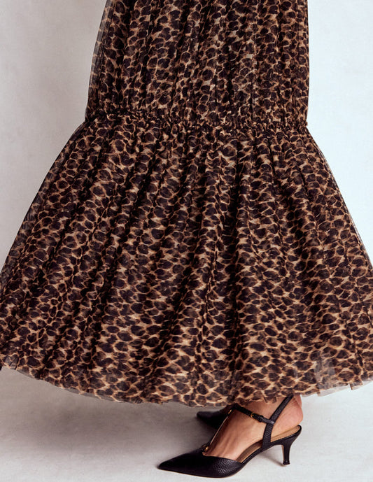 Anna Tulle Midi Skirt Leopard