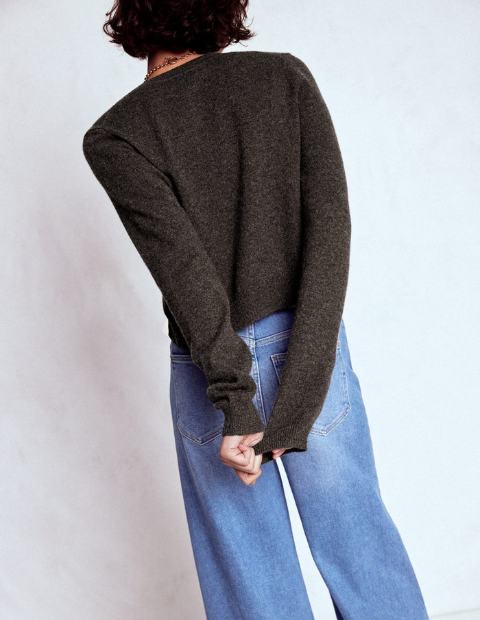 Eva Cashmere Cropped Cardigan Charcoal Melange