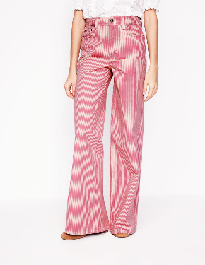 High Rise Wide Leg Jeans Pink Stripe