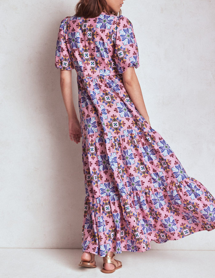 Tiered Poplin Dress Formica Pink, Bloom Mosaic