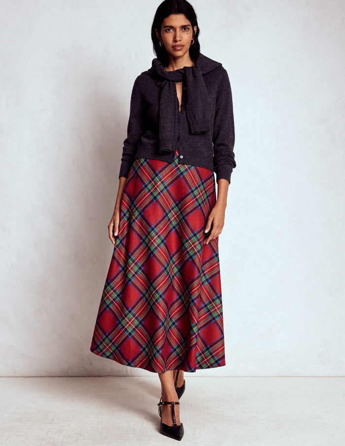 Hayley Wool Midi Skirt Red, Blue and Green Check