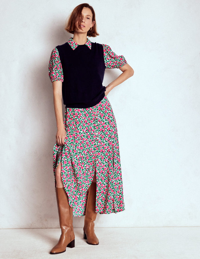 Alegra Midi Shirt Dress Pink Ribbon, Floweret Vine