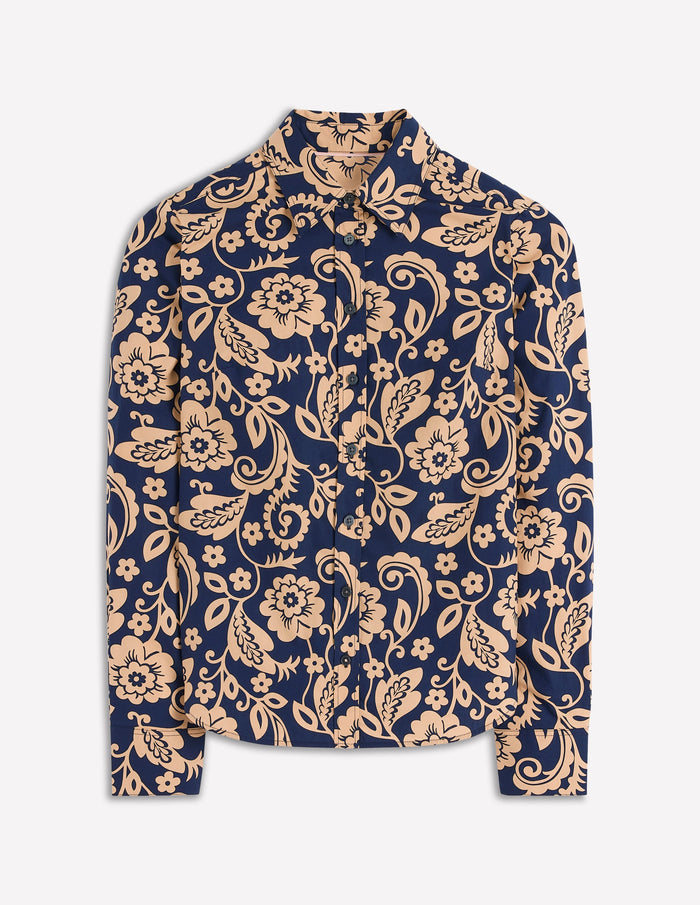 Sienna Cotton Shirt French Navy, Ornate Flora