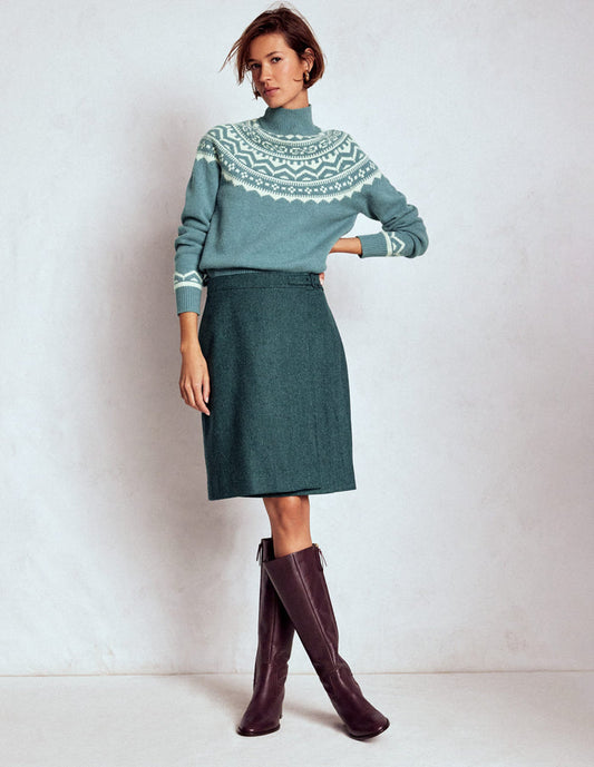 Helen Wool Kilt Skirt Green Herringbone