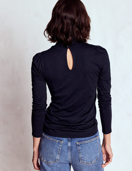 Puff Shoulder Jersey Top Navy