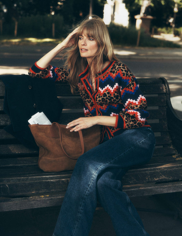 Abi Jacquard Cardigan Multi Fair Isle, Leopard