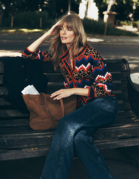 Abi Jacquard Cardigan Multi Fair Isle, Leopard