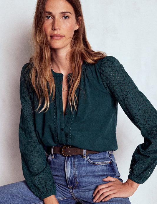 Eden Broderie Jersey Shirt Midnight Teal