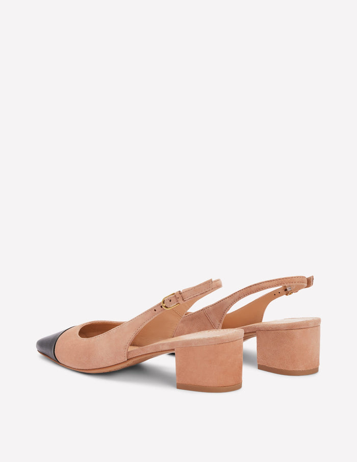 Ailsa Block Heel Slingbacks Latte Suede