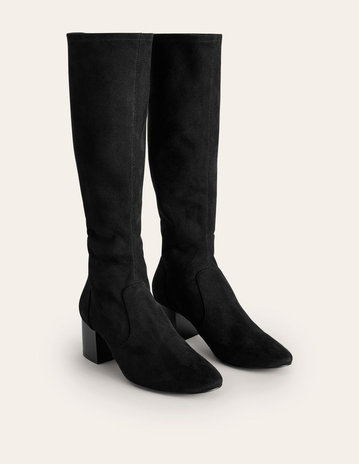 Stretch Knee Heel Boots Black
