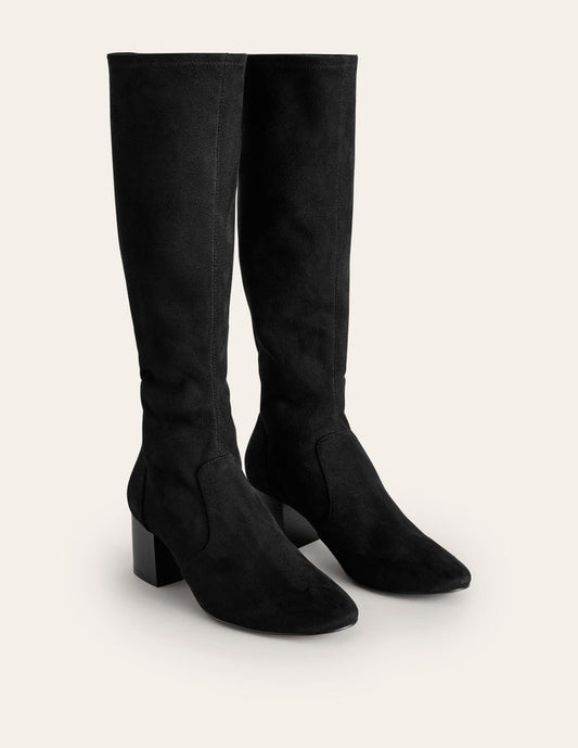 Stretch Knee Heel Boots Black