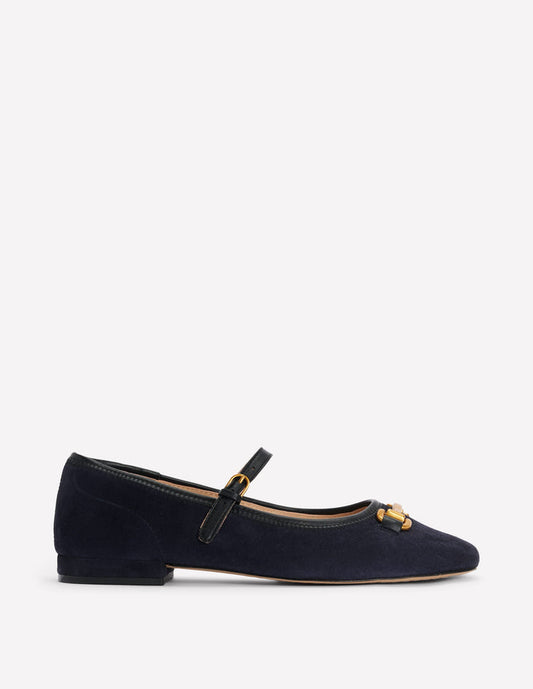 Iris Snaffle Mary Jane Flats Dark Navy