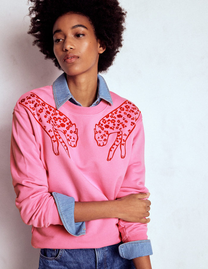 Emi Embroidered Sweatshirt Leopard Embroidery