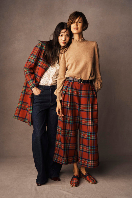 Pleated Wool Culottes Red, Blue and Green Check