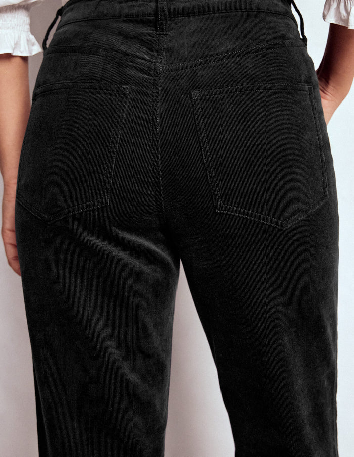 High-Waisted Cord Slim Jeans Black