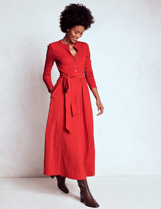 Button Detail Mix Dress Crimson Red