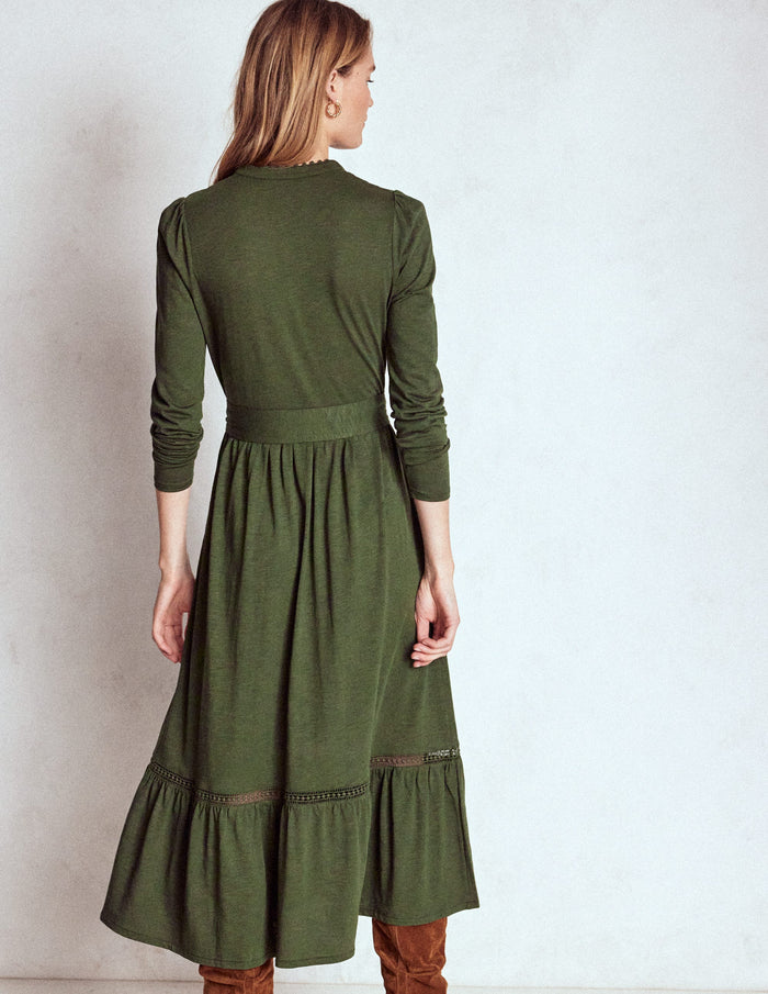 Edwina Jersey Shirt Dress Kale Leaf