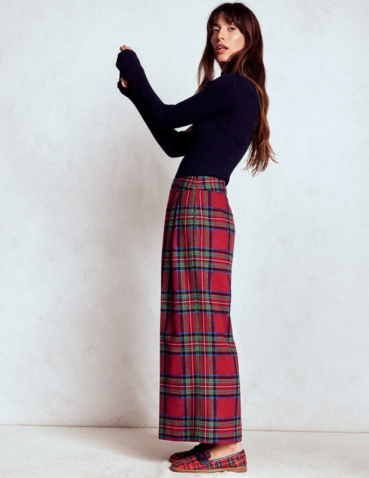 Pleated Wool Culottes Red, Blue and Green Check