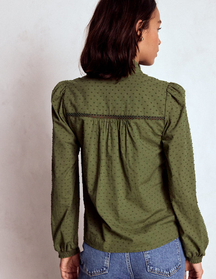 Helena Cotton Dobby Top Woodland Green