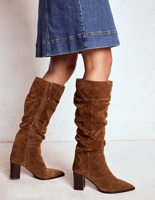 Vera Block Heel Point Boots Tan