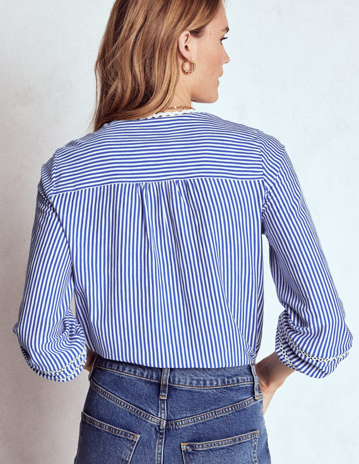 Trim Detail Jersey Shirt Bright Blue, Ivory Stripe
