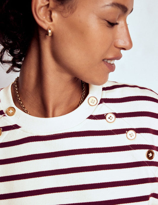 Button Detail Sweatshirt Deep Wisteria, Ivory
