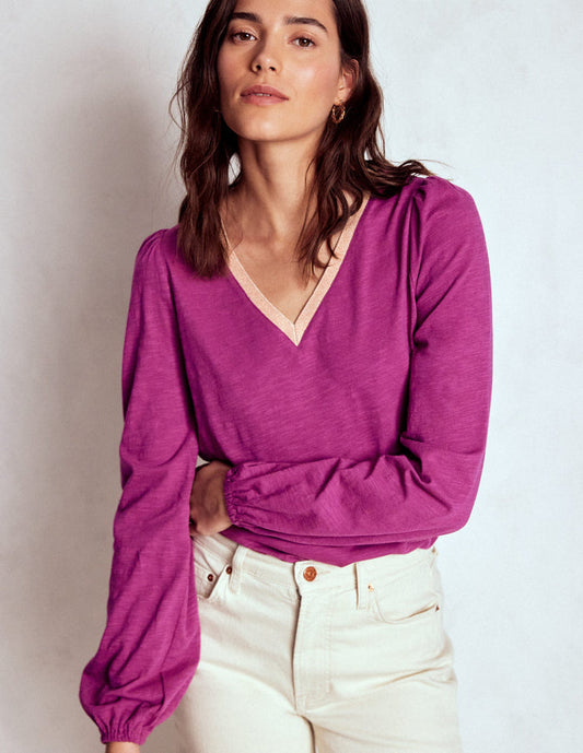 Metallic Trim Long Sleeve Top Rich Magenta