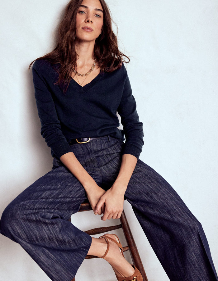 Emilia Cotton V Neck Sweater Navy