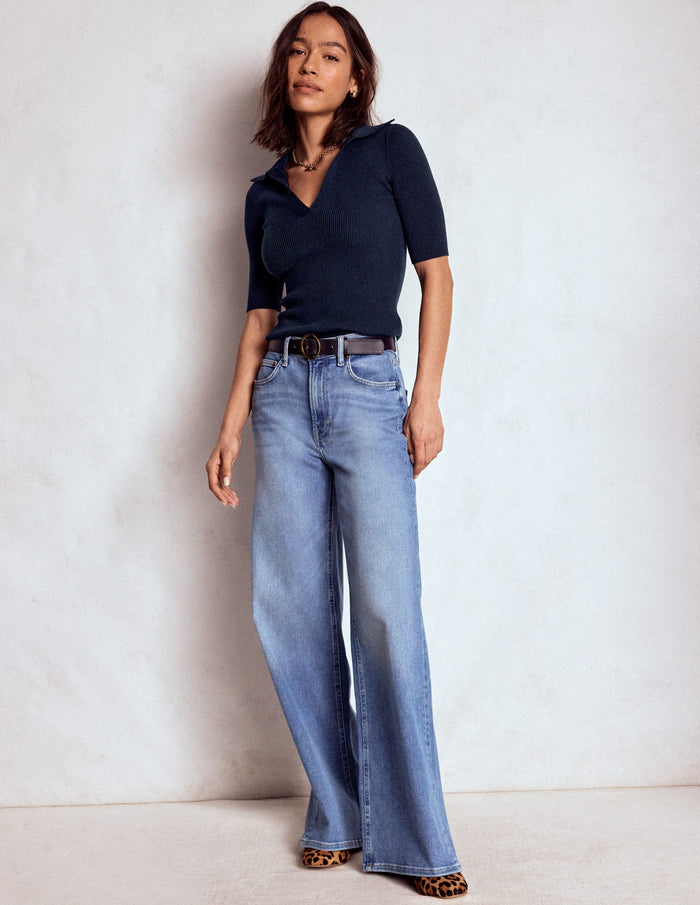 Rib Henley Top Navy