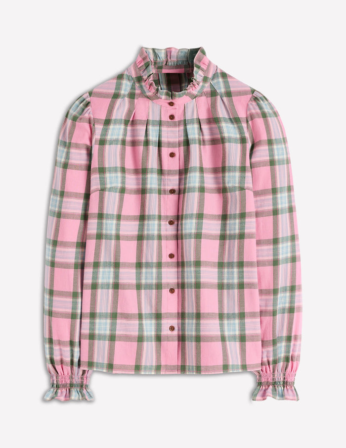 Lorna Brushed Cotton Top Pink and Green Check