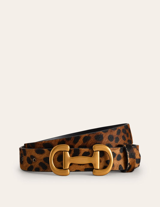 Iris Snaffle-Trim Leather Belt Leopard
