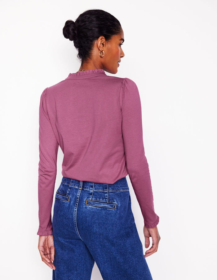 Supersoft Frill Henley Top Purple Damson