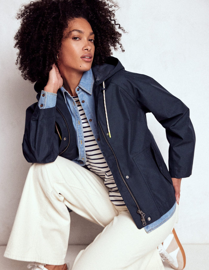 Cropped Rain Mac Navy