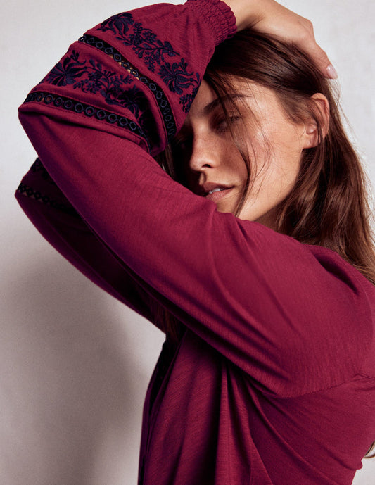 Trim Detail Jersey Shirt Rumba Red, Navy Emb