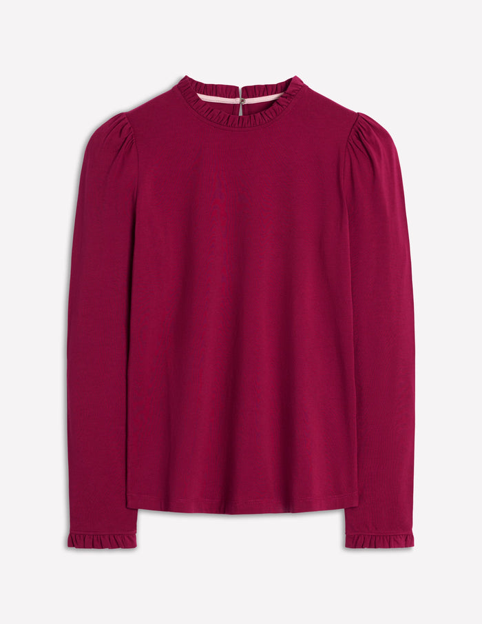Supersoft Frill Detail Top Burgundy Red