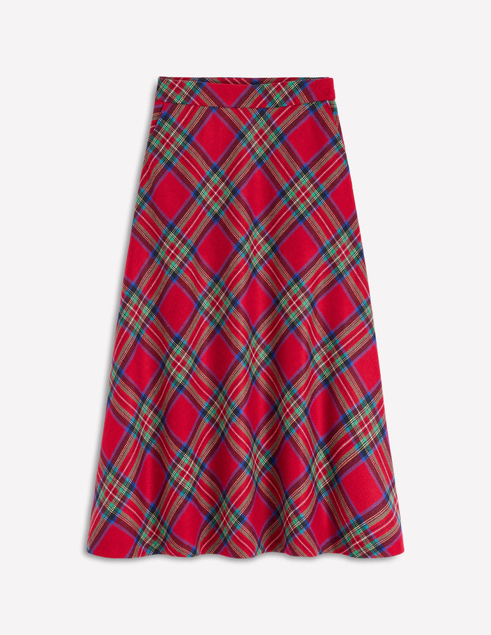 Hayley Wool Midi Skirt Red, Blue and Green Check