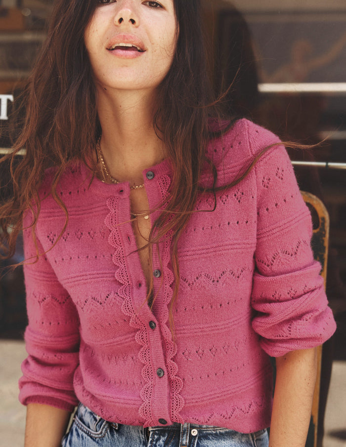 Leticia Lace Trim Cardigan Rose Pink