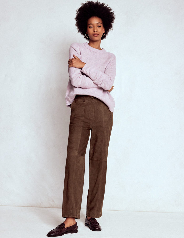 Suede Straight Leg Pants Dark Chocolate