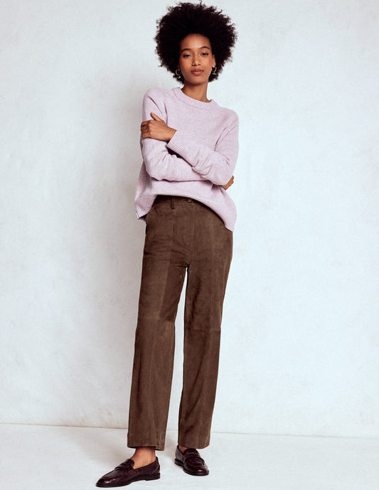 Suede Straight Leg Pants Dark Chocolate