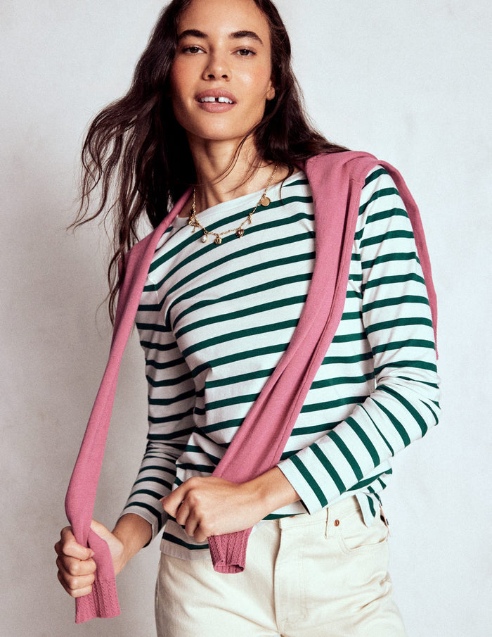Olivia Long Sleeve Breton Emerald Night Stripe