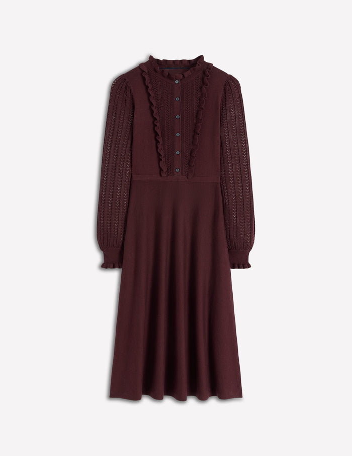 Winifred Frilled Knitted Dress Coffee Bean