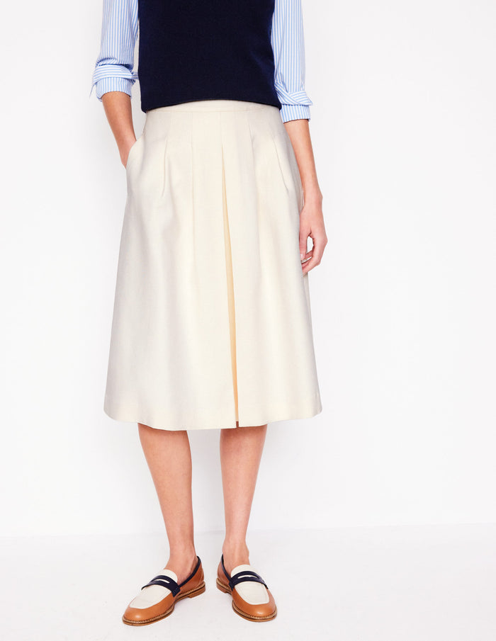 Pleat Detail Midi Skirt Ivory