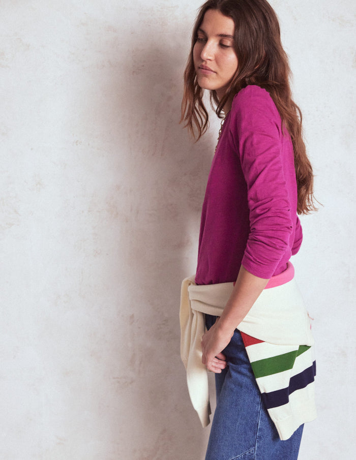 Cotton Crew Long Sleeve Top Rich Magenta