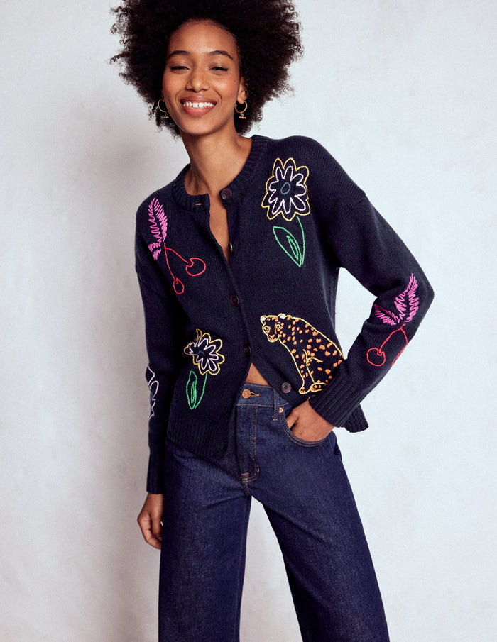 Natalie Embroidered Cardigan Navy Embroidery