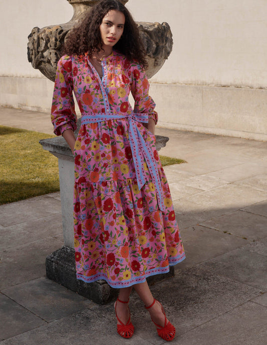 Cecily Cotton Midi Dress Multi, Dahlia Trail