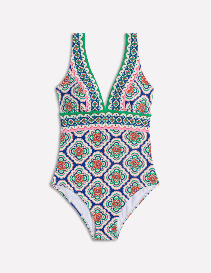 Porto V-Neck Swimsuit Bright Blue, Botanic Blush