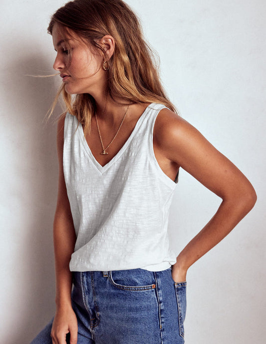 Regular V-Neck Slub Tank White